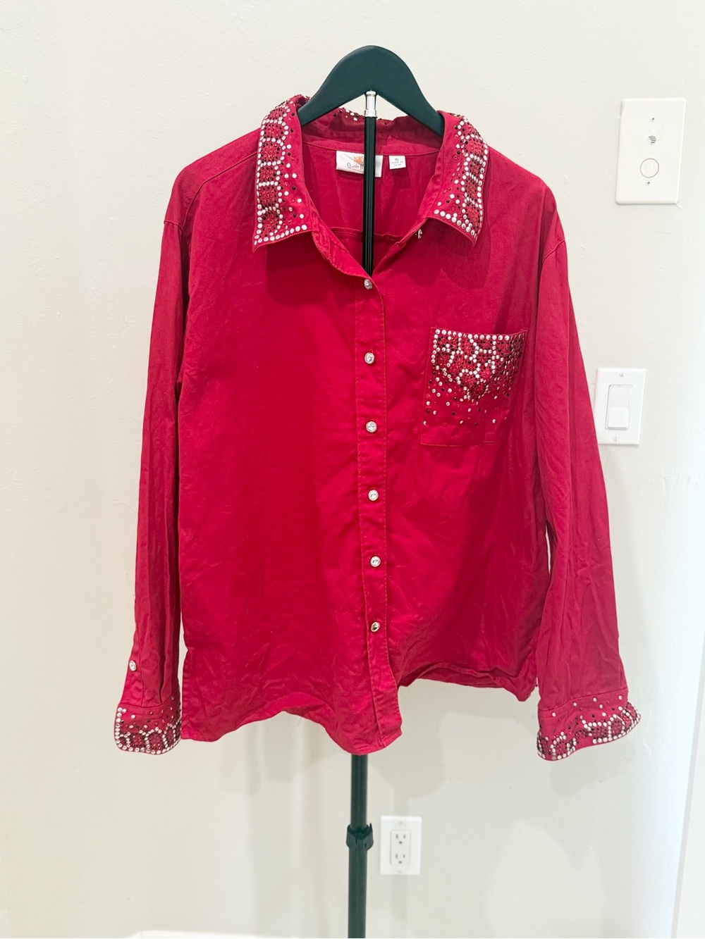 Quacker Factory Rhinestone Western Glam Button Down Shirt XL Y2K Cowgirl
